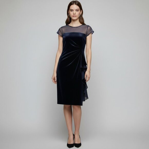 Joseph Ribkoff Dresses & Skirts - Joseph Ribkoff Womens 10 NWT Elegant Navy Velvet Ruffle Sheath Dress